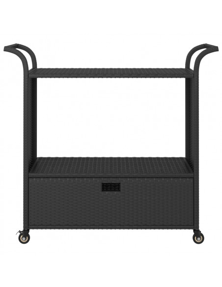 Carrello da Bar con Cassetto Nero 100x45x97 cm in Polyrattan