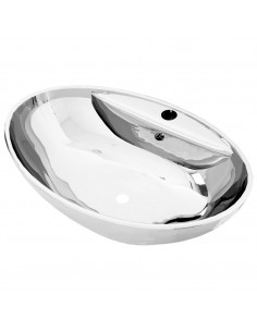 Lavandino con Troppopieno 58,5x39x21 cm in Ceramica Argento 2