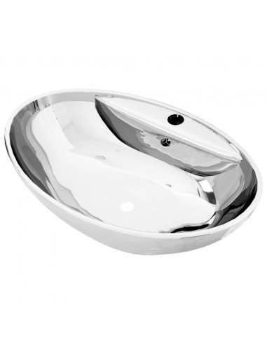 Lavandino con Troppopieno 58,5x39x21 cm in Ceramica Argento