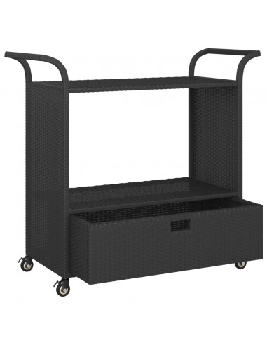 Carrello da Bar con Cassetto Nero 100x45x97 cm in Polyrattan