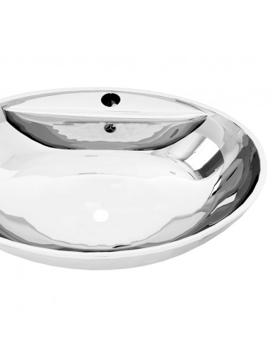 Lavandino con Troppopieno 58,5x39x21 cm in Ceramica Argento