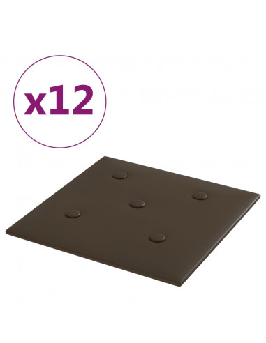 Pannelli Murali 12 pz Marroni 30x30 cm Similpelle 1,08 m²