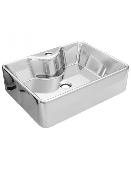 Lavandino con Foro per Rubinetto 48x37x13,5 cm Ceramica Argento