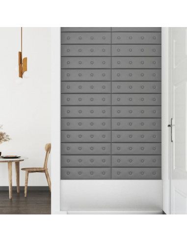 Pannelli Murali 12 pz Grigi 60x15 cm Similpelle 1,08 m²