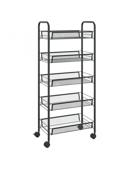 Carrello da Cucina con 5 Ripiani Nero 46x26x105 cm in Ferro