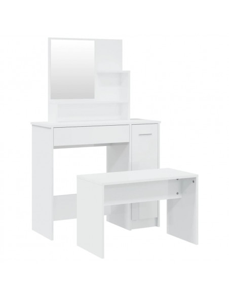 Set Tavolo da Toeletta Bianco Lucido 86,5x35x136 cm