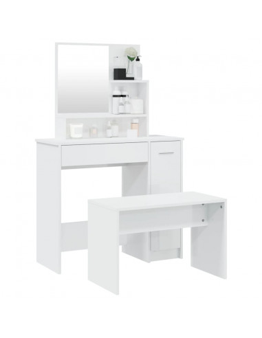 Set Tavolo da Toeletta Bianco Lucido 86,5x35x136 cm