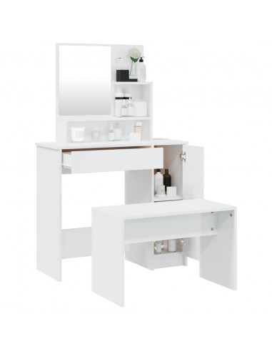 Set Tavolo da Toeletta Bianco Lucido 86,5x35x136 cm