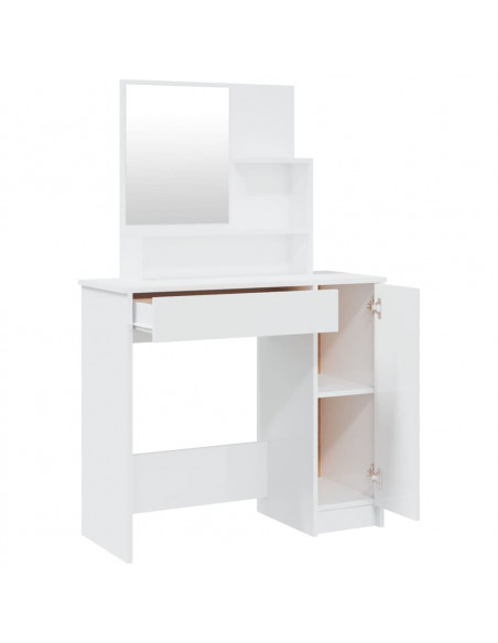 Set Tavolo da Toeletta Bianco Lucido 86,5x35x136 cm