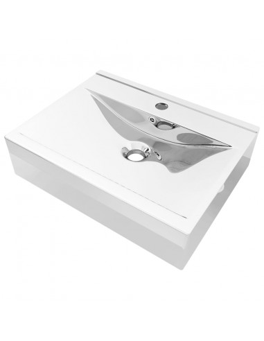 Lavandino con Troppopieno 60x46x16 cm in Ceramica Argento