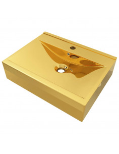 Lavandino con Troppopieno 60x46x16 cm in Ceramica Oro 2