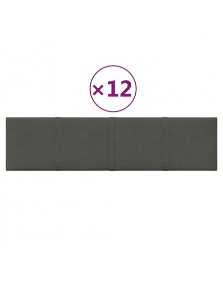 Pannelli Murali 12 pz Grigio Scuro 60x15 cm Velluto 1,08 m²