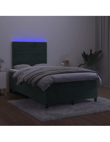 Letto a Molle con Materasso e LED Verde Scuro 120x190cm Velluto