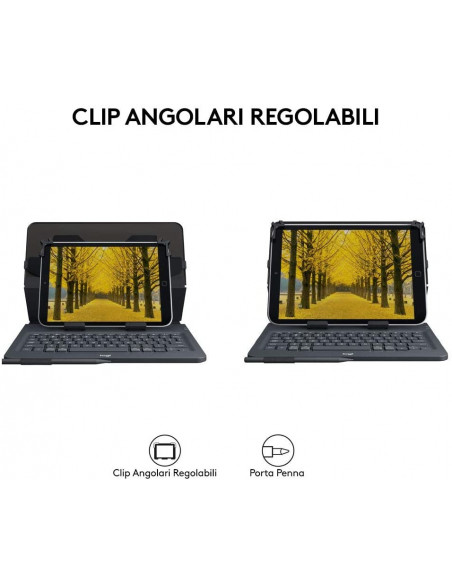Logitech Universal Folio Cover iPad o Tablet con Tastiera Bluetooth Wireless, Per la maggior parte dei tablet da 9-10", iOS, ‎