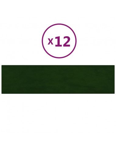 Pannelli Murali 12 pz Verde Scuro 60x15 cm Velluto 1,08 m²