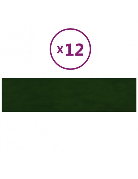 Pannelli Murali 12 pz Verde Scuro 60x15 cm Velluto 1,08 m²