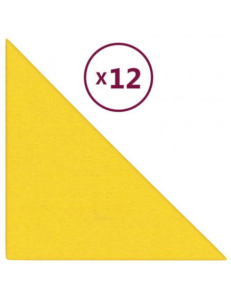 Pannelli Murali 12 pz Giallo chiaro 30x30 cm Tessuto 0,54 m²