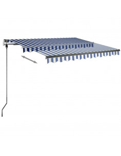 Tenda da Sole Retrattile Manuale con LED 300x250cm Blu e Bianco 2