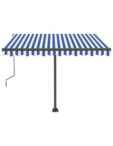 Tenda da Sole Retrattile Manuale con LED 300x250cm Blu e Bianco