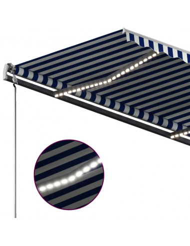 Tenda da Sole Retrattile Manuale con LED 300x250cm Blu e Bianco