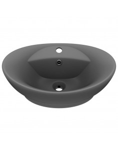 Lavabo Troppopieno Ovale Grigio Scuro Opaco 58,5x39cm Ceramica 2