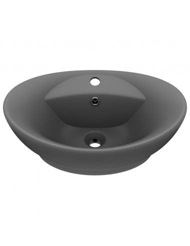 Lavabo Troppopieno Ovale Grigio Scuro Opaco 58,5x39cm Ceramica