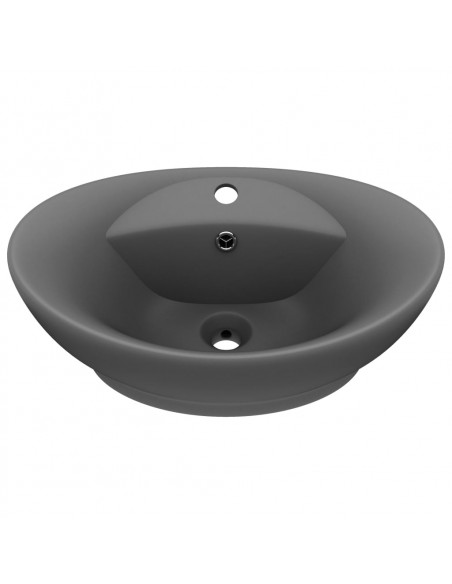 Lavabo Troppopieno Ovale Grigio Scuro Opaco 58,5x39cm Ceramica