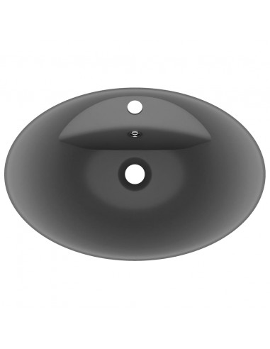 Lavabo Troppopieno Ovale Grigio Scuro Opaco 58,5x39cm Ceramica