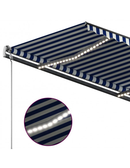 Tenda da Sole Retrattile Manuale con LED 3x2,5 m Blu e Bianco