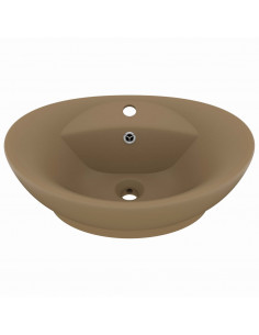 Lavandino con Troppopieno Ovale Crema Opaco 58,5x39cm Ceramica 2