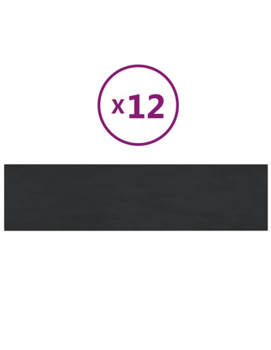 Pannelli Murali 12 pz Neri 60x15 cm Velluto 1,08 m²