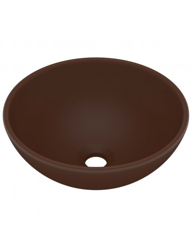 Lavandino Lusso Rotondo Marrone Scuro Opaco 32,5x14 cm Ceramica