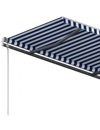 Tenda da Sole Retrattile Automatica con Pali 3x2,5m Blu/ Bianca