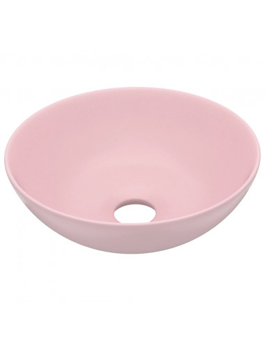 Lavandino da Bagno in Ceramica Rosa Opaco Rotondo