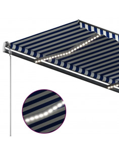 Tenda da Sole Retrattile Manuale con LED 3,5x2,5m Blu e Bianca 2
