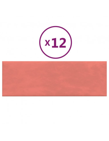 Pannelli Murali 12 pz Rosa 90x30 cm Velluto 3,24 m²