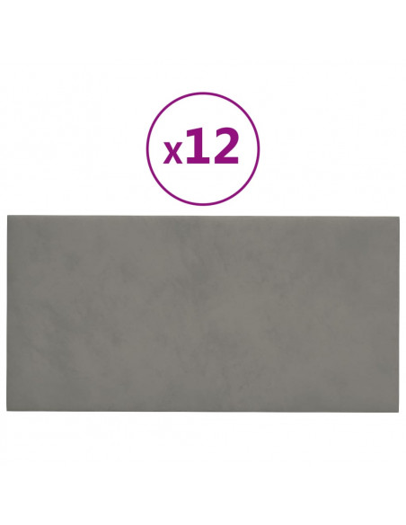Pannelli Murali 12 pz Grigio Chiaro 60x30 cm in Velluto 2,16 m²
