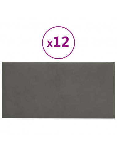 Pannelli Murali 12 pz Grigio Scuro 60x30 cm in Velluto 2,16 m²