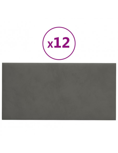 Pannelli Murali 12 pz Grigio Scuro 60x30 cm in Velluto 2,16 m²