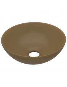 Lavandino da Bagno in Ceramica Crema Opaco Rotondo 2