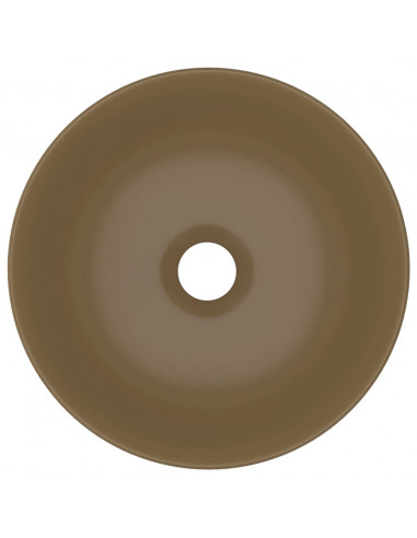 Lavandino da Bagno in Ceramica Crema Opaco Rotondo