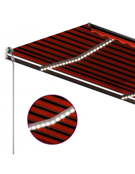 Tenda Retrattile Manuale con LED 3,5x2,5m Arancio e Marrone