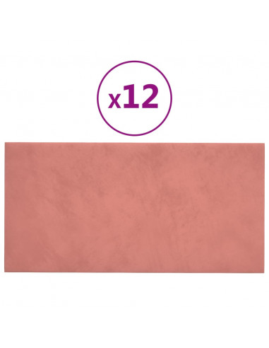 Pannelli Murali 12 pz Rosa 60x30 cm in Velluto 2,16 m²