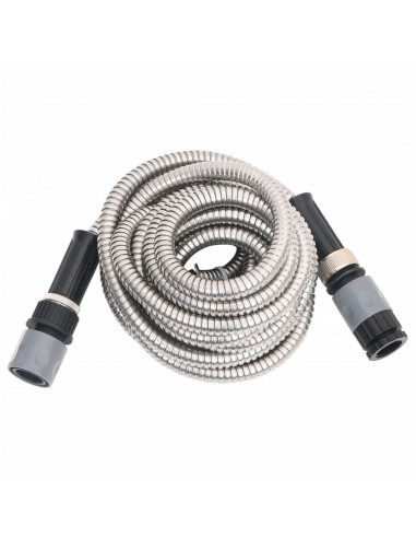 Tubo da Giardino con Ugello Spray Argento 0,6" 15 m in Acciaio