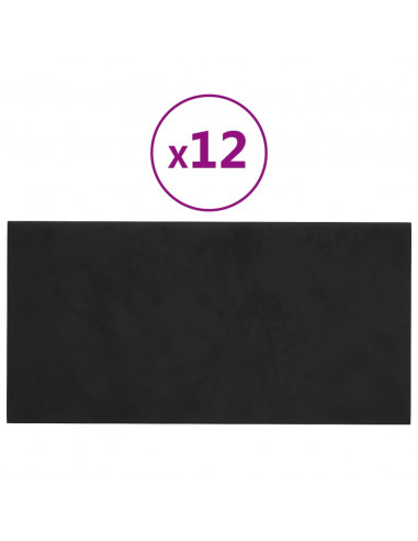 Pannelli Murali 12 pz Neri 60x30 cm in Velluto 2,16 m²