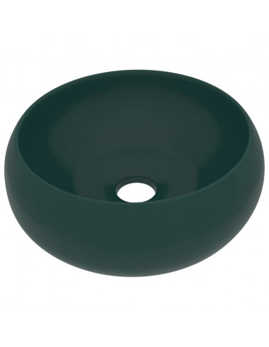 Lavandino Lusso Rotondo Verde Scuro Opaco 40x15 cm in Ceramica