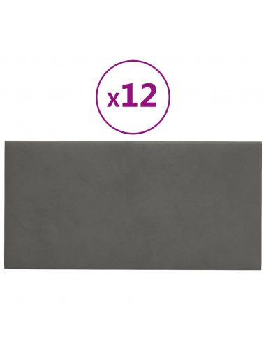 Pannelli Murali 12 pz Grigio Scuro 30x15 cm Velluto 0,54 m²