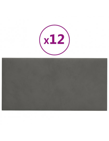 Pannelli Murali 12 pz Grigio Scuro 30x15 cm Velluto 0,54 m²