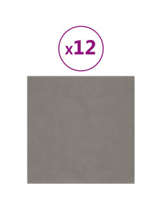 Pannelli Murali 12 pz Grigio Chiaro 30x30 cm in Velluto 1,08 m² 2