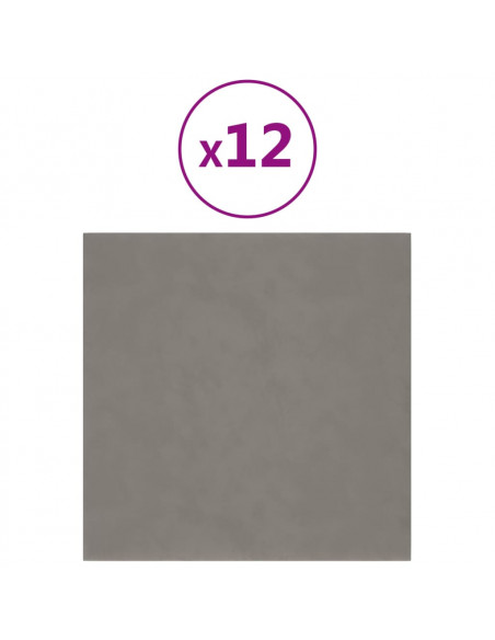 Pannelli Murali 12 pz Grigio Chiaro 30x30 cm in Velluto 1,08 m²